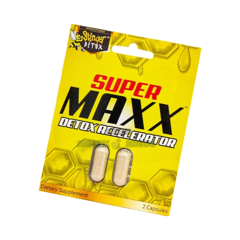 Stinger Super Maxx Detox Accelerator capsule pack front label in El Paso, 2 vegan capsules, same-day pickup