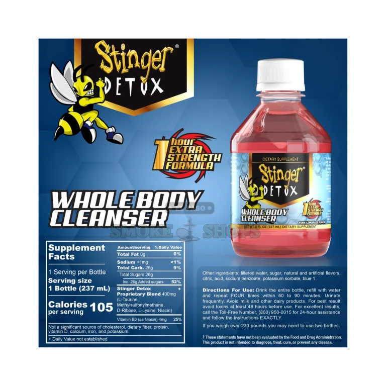Stinger Detox Pink Lemonade close-up at El Paso Smoke Shop, in stock near me for same-day pickup