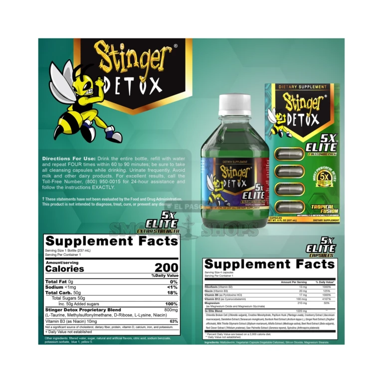 Stinger Detox 5X Elite 4 cleansing capsules and Tropical Fusion drink in El Paso, 2-in-1 kit, same-day pickup