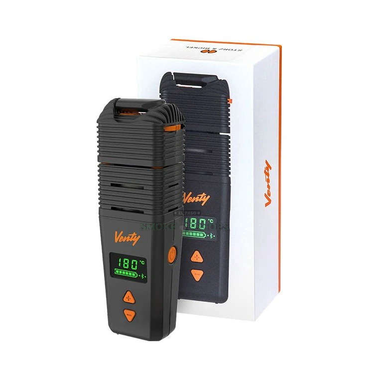 Storz & Bickel Venty black vaporizer ridged texture in El Paso, portable build, El Paso Smoke Shops counter