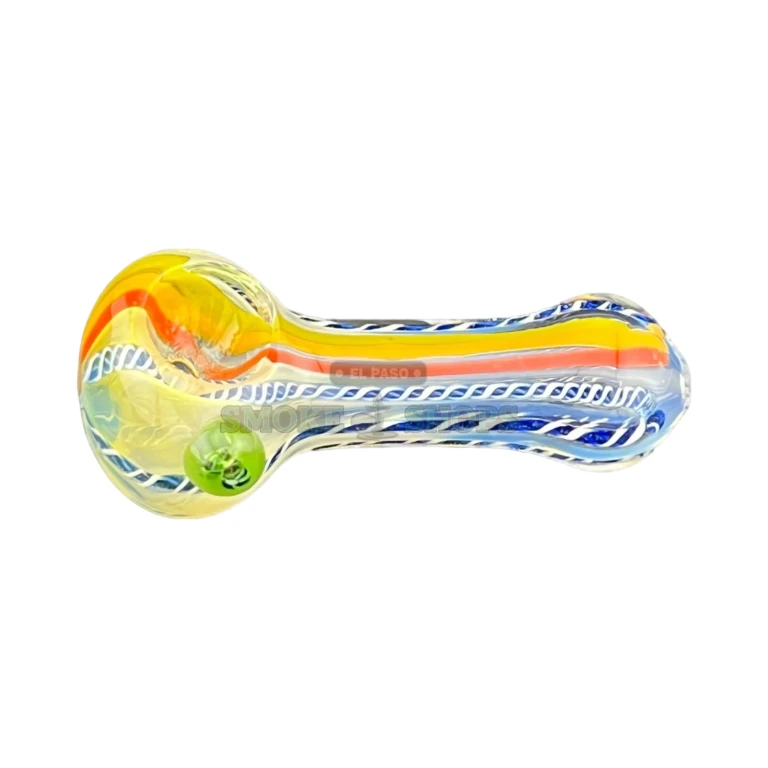 Stripes and Grid glass pipe side view in El Paso, multicolor line pattern, hand pipe near me