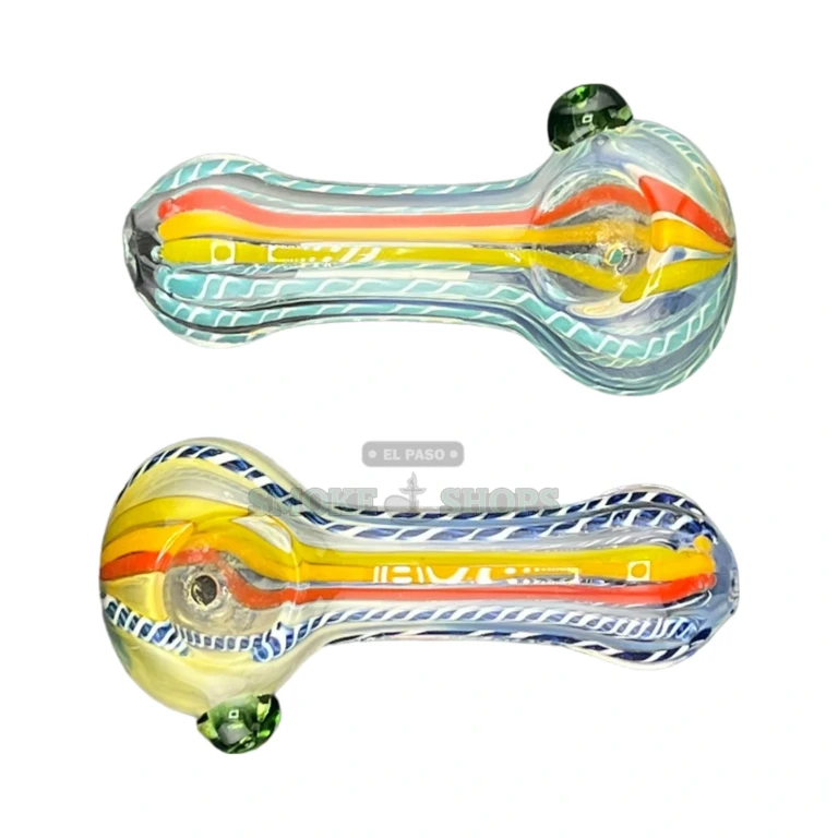 Stripes and Grid glass spoon pipe green nub grip in El Paso, standing upright, in stock near me