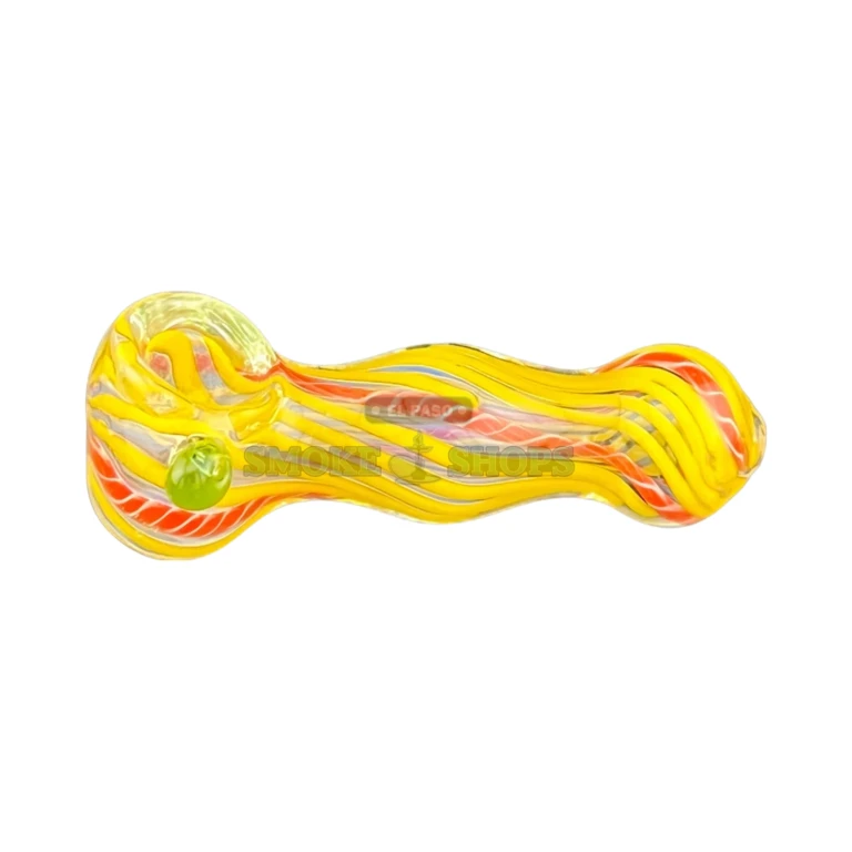 Stuck In The Middle glass pipe side view in El Paso, colored lines on clear glass, near me