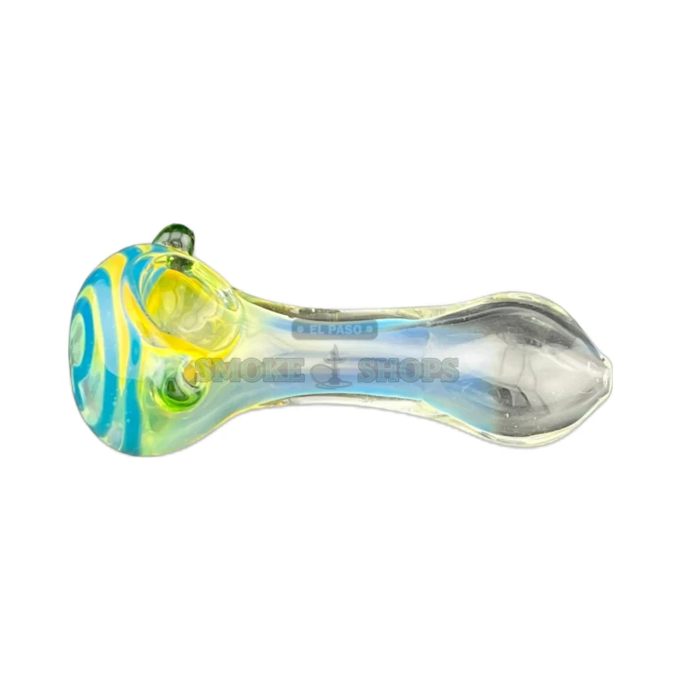 Swirly Bowl glass pipe side view in El Paso, low wide body about 122 mm long, hand pipe near me