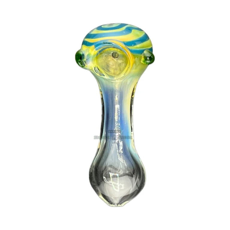 Swirly Bowl borosilicate hand pipe top view in El Paso, green swirl pattern, glass pipe near me