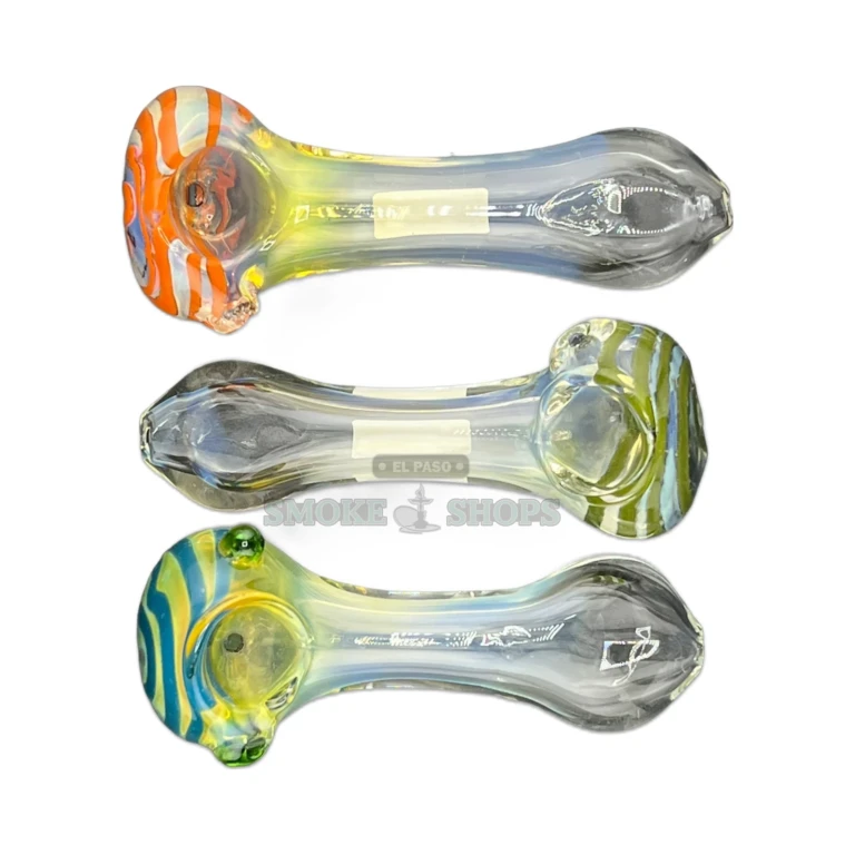 Swirly Bowl glass spoon pipe mouthpiece in El Paso, flat 3 mm tip, glass spoon pipe near me
