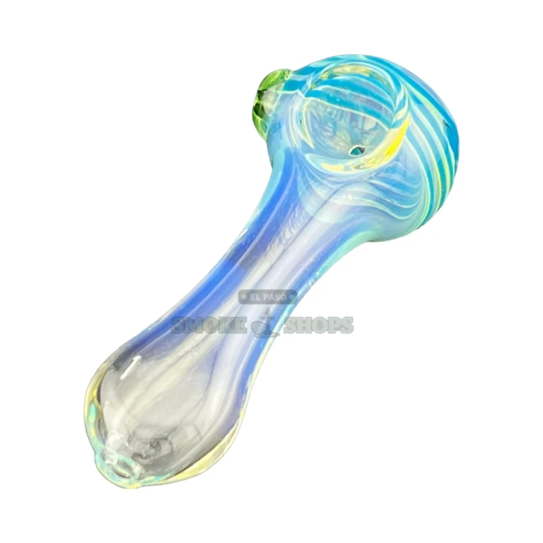 Swirly Bowl glass spoon pipe carb hole view in El Paso, small 2 mm left carb, hand pipe el paso