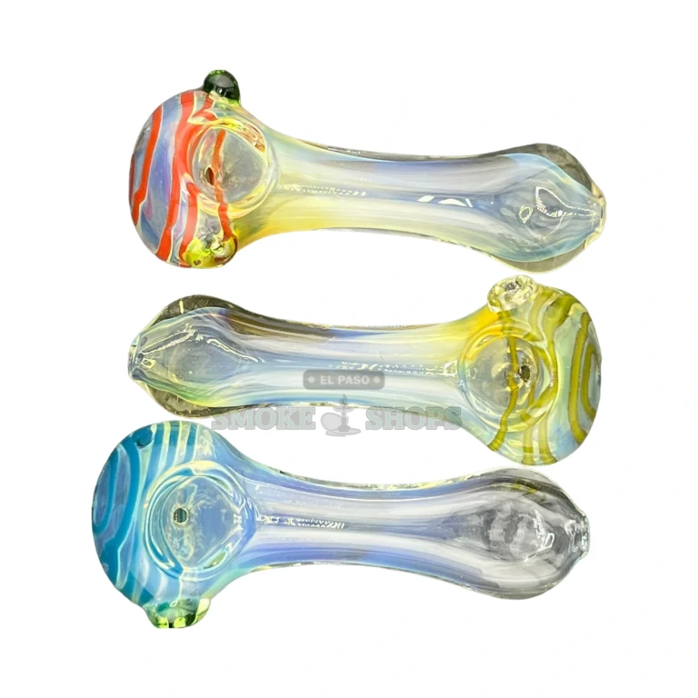 Swirly Bowl glass spoon pipe held in hand in El Paso, wide grip for tobacco use, El Paso Smoke Shops