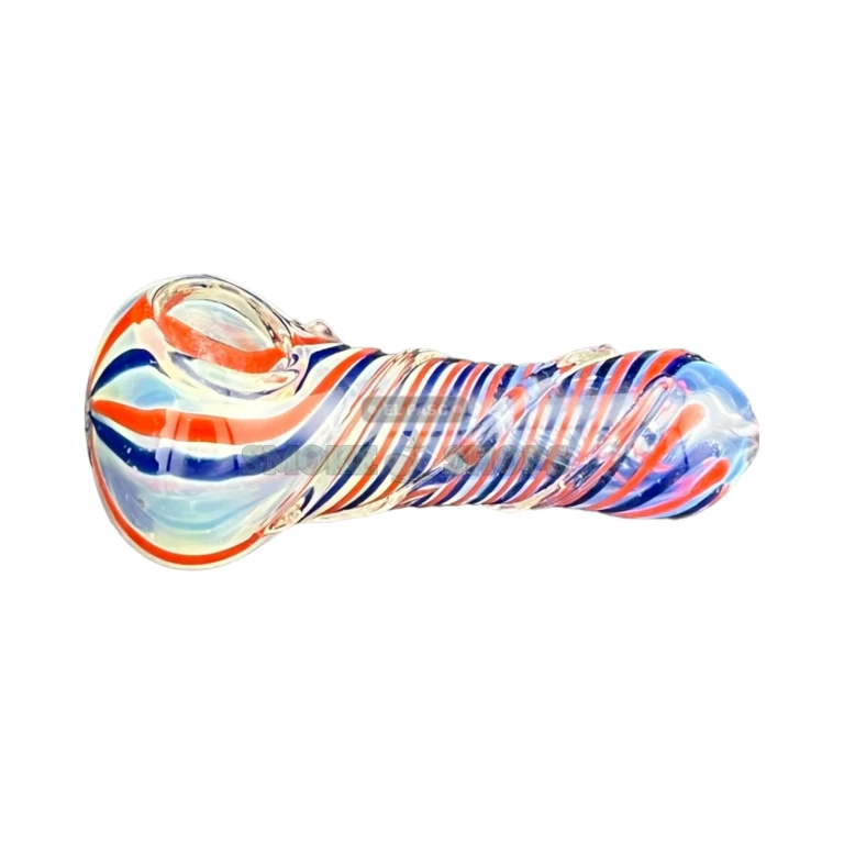 Swirly Wirly glass spoon pipe side view in El Paso, twisting swirl pattern, hand pipe near me