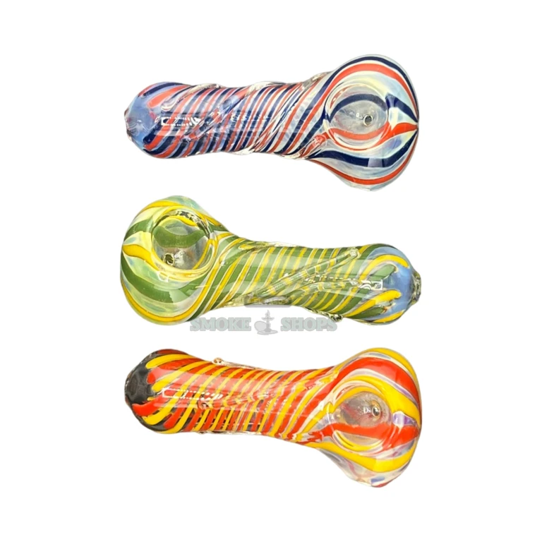 Swirly Wirly glass spoon pipe standing upright in El Paso, smooth clear glass, glass hand pipe near me