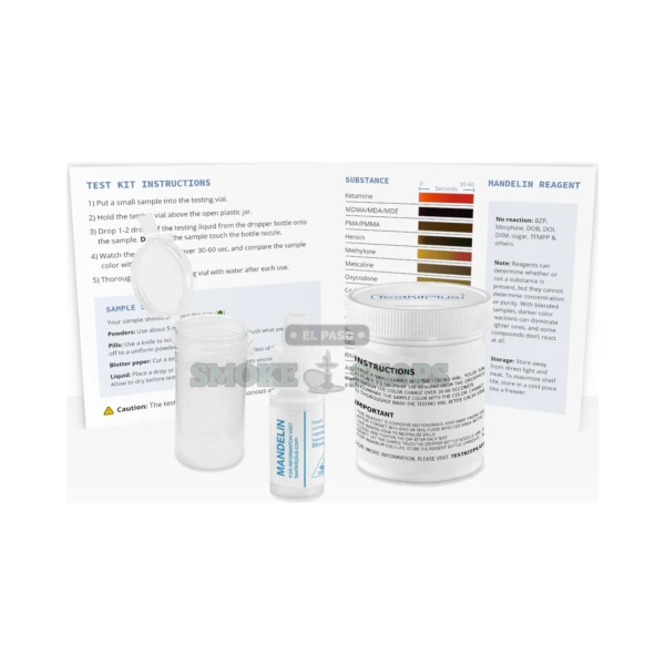 Test Kit Plus Mandelin reagent test kit in El Paso, single-step color-reaction kit with testing fluid bottle and chart