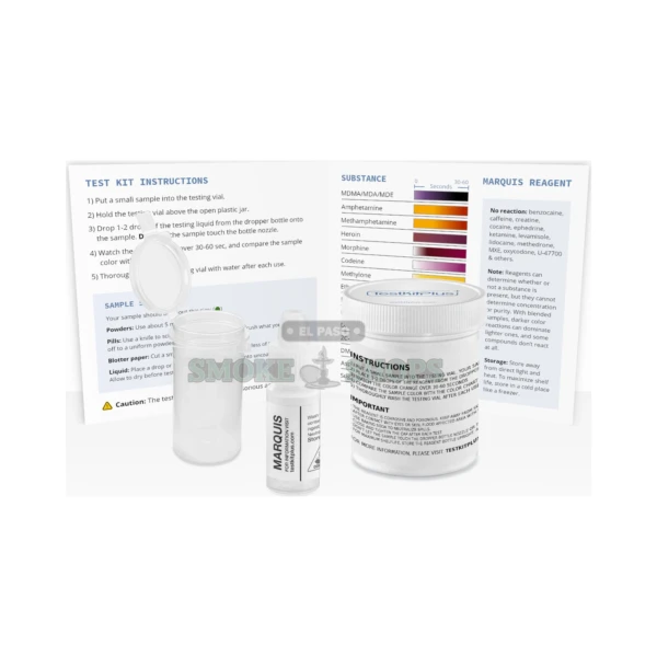 Test Kit Plus Marquis reagent test kit in El Paso, single-reagent purity check with color chart, same-day pickup