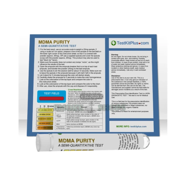 Test Kit Plus MDMA purity test kit box in El Paso, single-use reagent ampoule, same-day in-store pickup