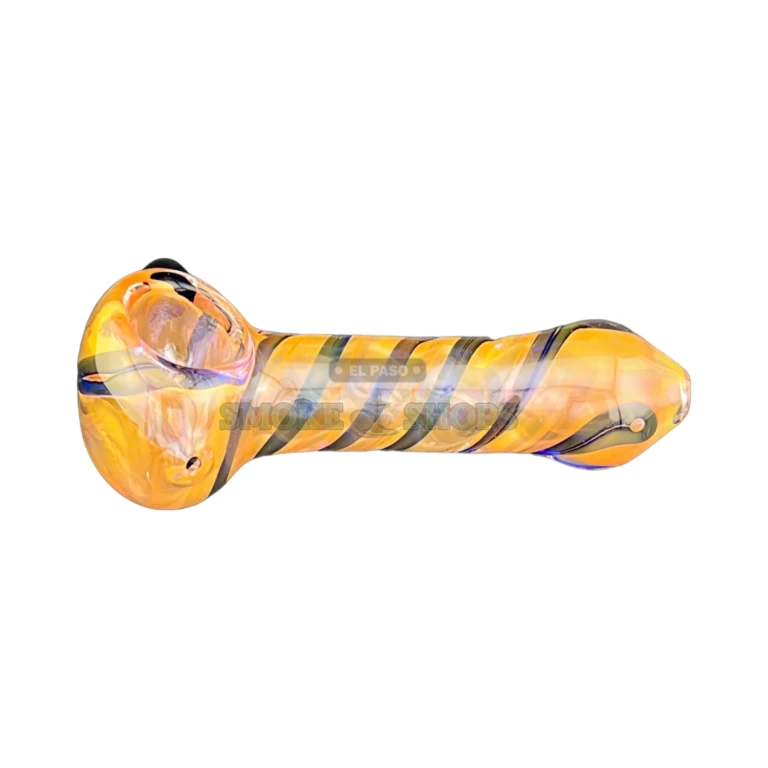 Thick Pink Fume glass spoon pipe side view in El Paso, thick 4 mm walls, hand pipe near me
