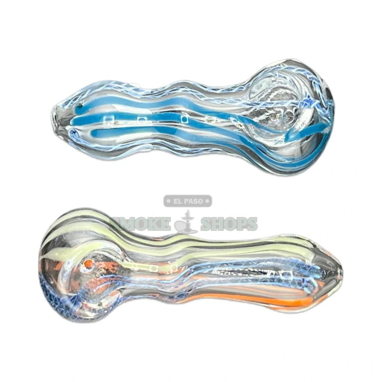 Tri Stripe glass spoon pipe standing upright in El Paso, light clear glass, glass hand pipe near me
