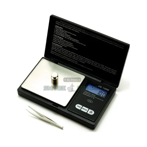 US Balance US-1000 digital pocket scale in El Paso, 1000g x 0.1g backlit LCD with flip-top cover, same-day pickup