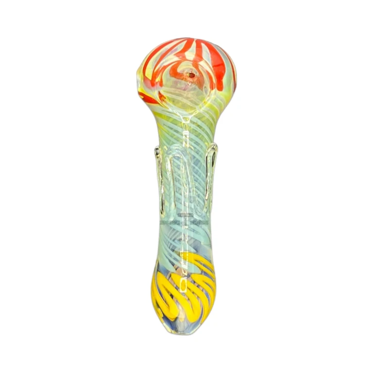 Wavey borosilicate hand pipe mouthpiece in El Paso, rounded lip and wide left-side carb, glass pipe