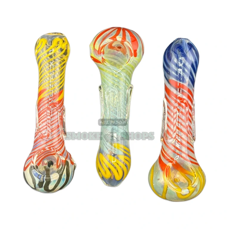 Wavey glass spoon pipe standing upright in El Paso, about 121 mm long, in stock near me