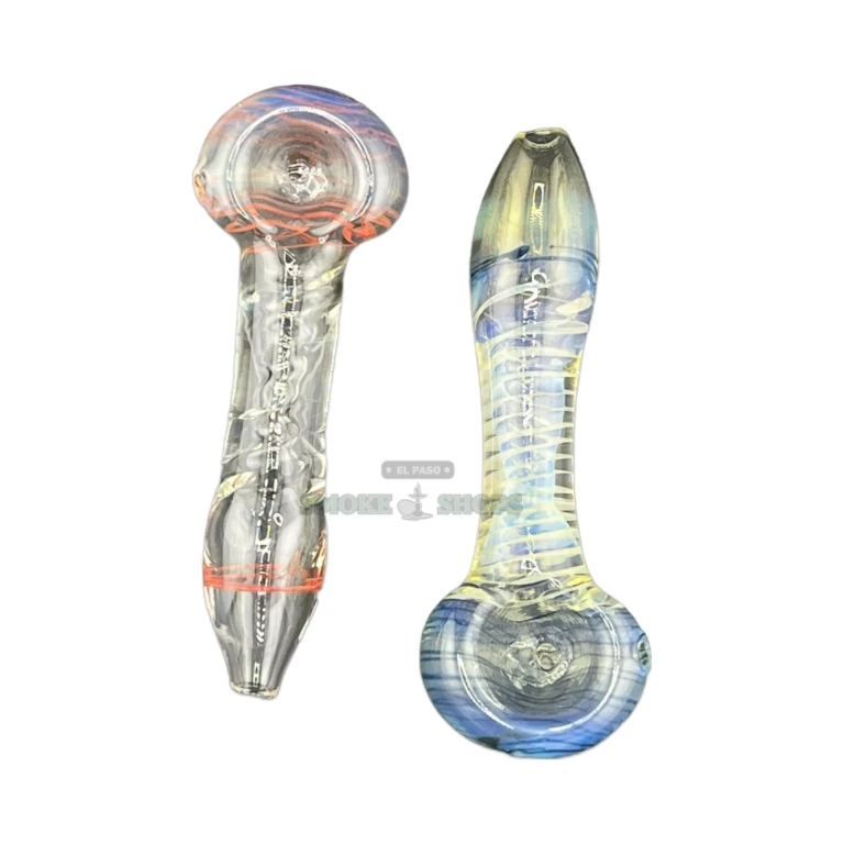 White Spiral Fume glass spoon pipe standing upright in El Paso, about 102 mm long, near me