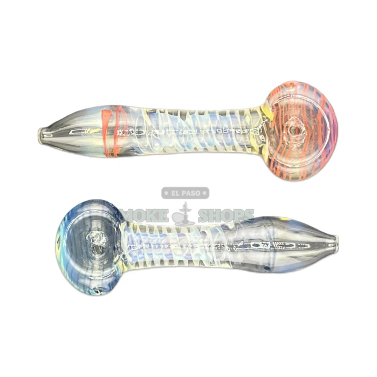 White Spiral Fume glass spoon pipe in hand in El Paso, smooth fumed finish, in stock near me