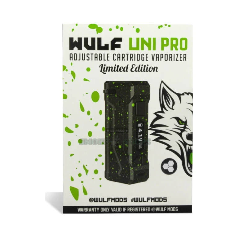 Uni Pro Wulf Black Green Spatter close-up at El Paso Smoke Shop, in stock near me for same-day pickup
