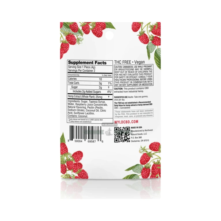 CBD Gummies 50mg 2ct Pack WYLD Raspberry close-up at El Paso Smoke Shop, in stock near me for same-day pickup