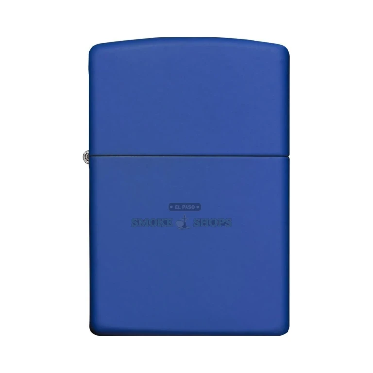 Royal Blue Matte Zippo 229 lighter shown open with the lid raised