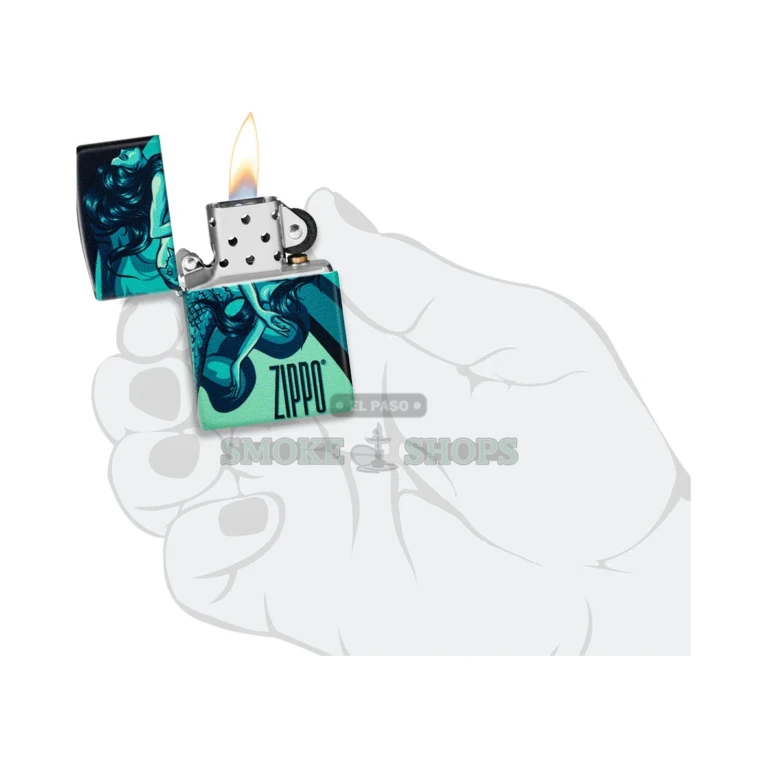 Zippo 540 Color Mermaid Design windproof lighter 48605 with full-wrap mermaid art in blue and aqua
