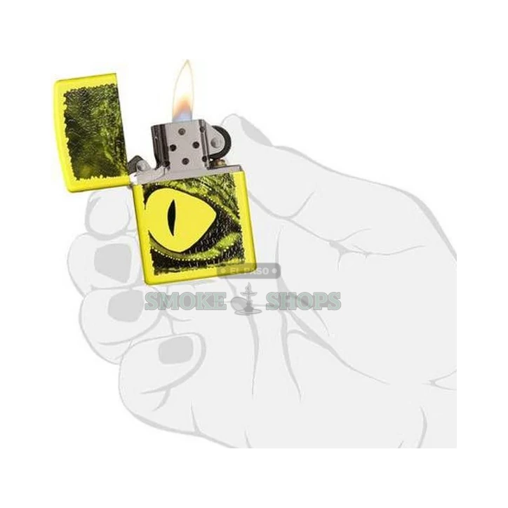 Zippo Alligator Design windproof lighter in neon yellow, model 29414, front view