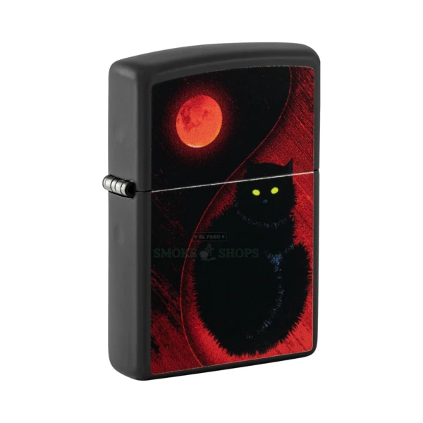 Zippo Black Cat Design Lighter, Black Matte (48453) — Color Image