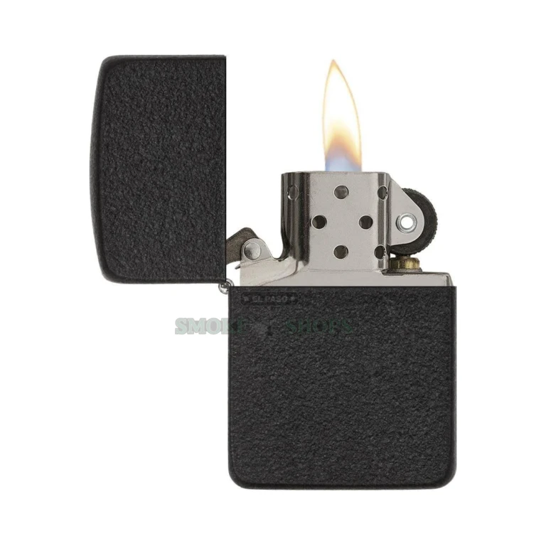 Close-up of the matte Black Crackle textured finish on the Zippo 1941 Replica case