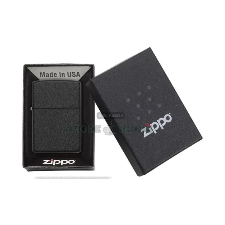 Zippo Black Crackle 236 windproof lighter standing closed, showing the textured matte-black crackle finish