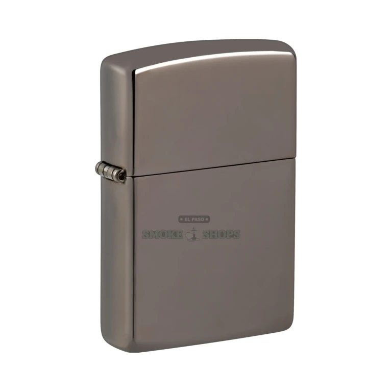 Zippo Black Ice 150 lighter open with the lid up, showing the windproof chimney and wick