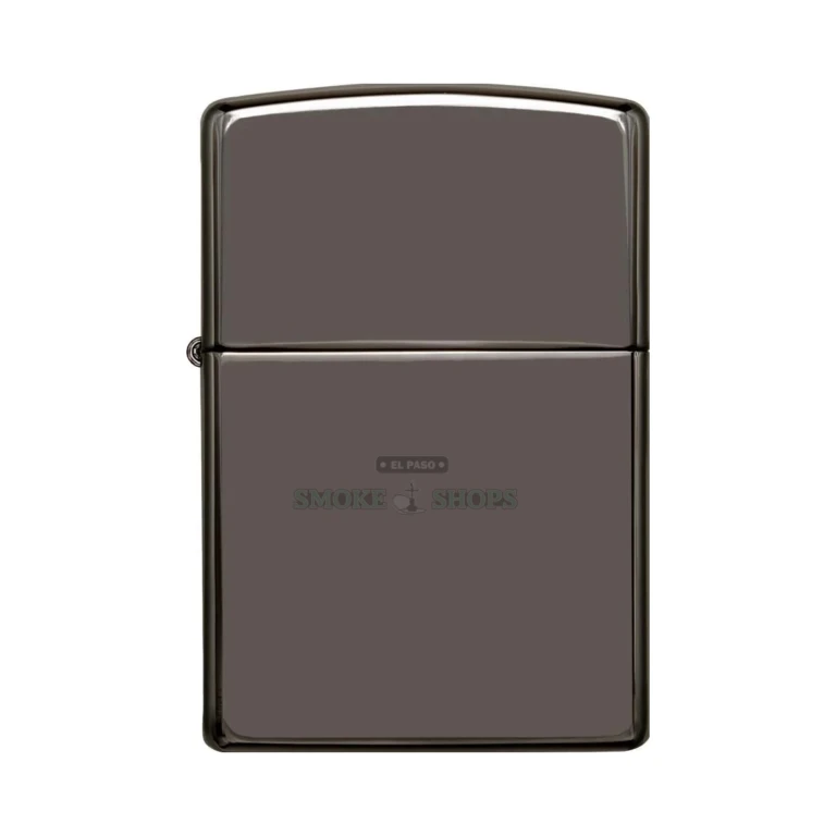 High-polish Black Ice Zippo case reflecting light to show its glossy black finish