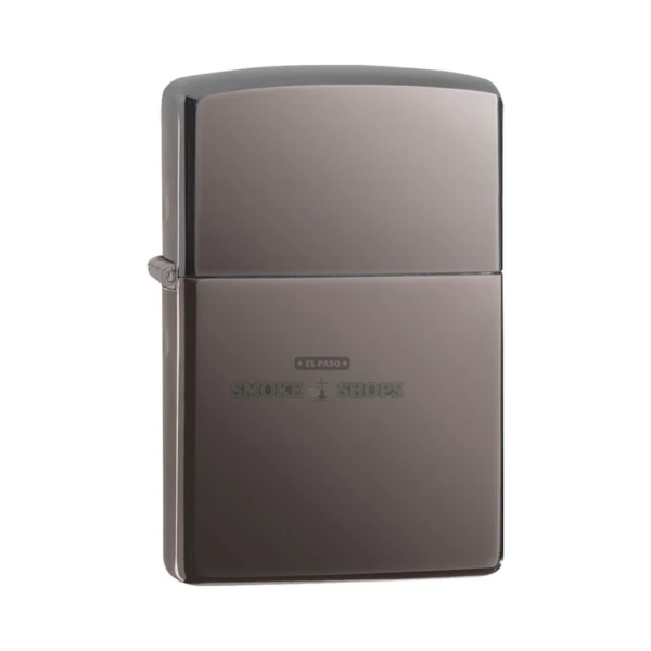 Zippo Classic Black Ice windproof lighter model 150 closed, showing the mirror-black high-polish case
