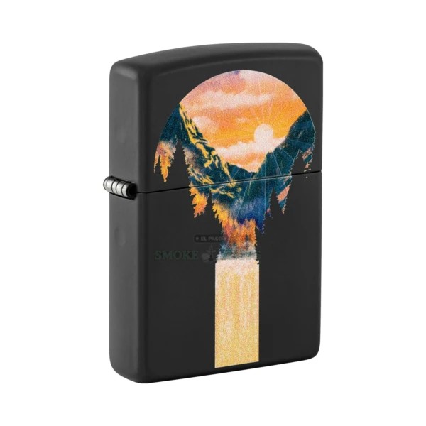 Zippo Black Light Mountain Waterfall Design Lighter, Black Matte (48676)