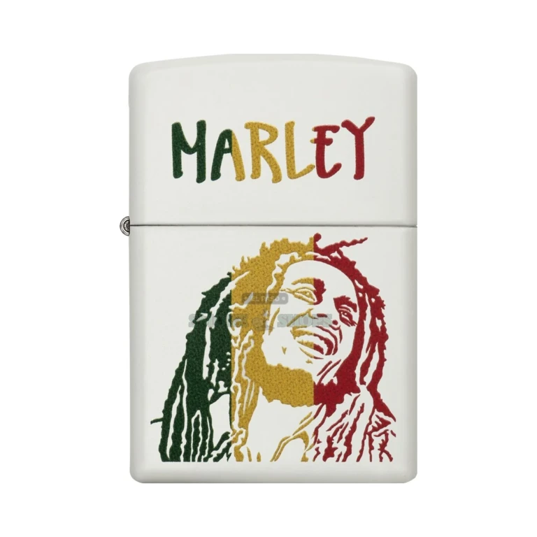 Zippo Bob Marley 29308 lighter open with flame showing the Color Image design