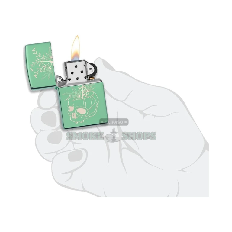 Zippo Botanical Design lighter held in hand to show the compact classic-case size
