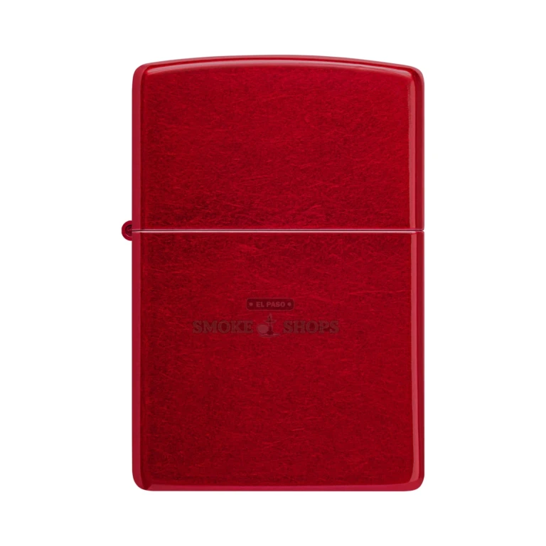Close-up of the Zippo Candy Apple Red Iced coating with the tumbled metal case texture showing through the color