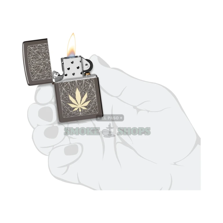 Zippo Cannabis Design Black Ice lighter in its Zippo gift box at El Paso Smoke Shops