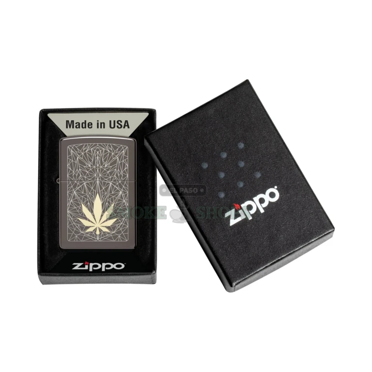 Side profile of the Black Ice Classic-size Zippo case showing the high-gloss black finish