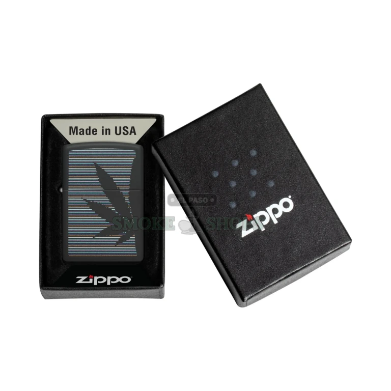 Zippo Cannabis Design lighter in its gift box at El Paso Smoke Shops