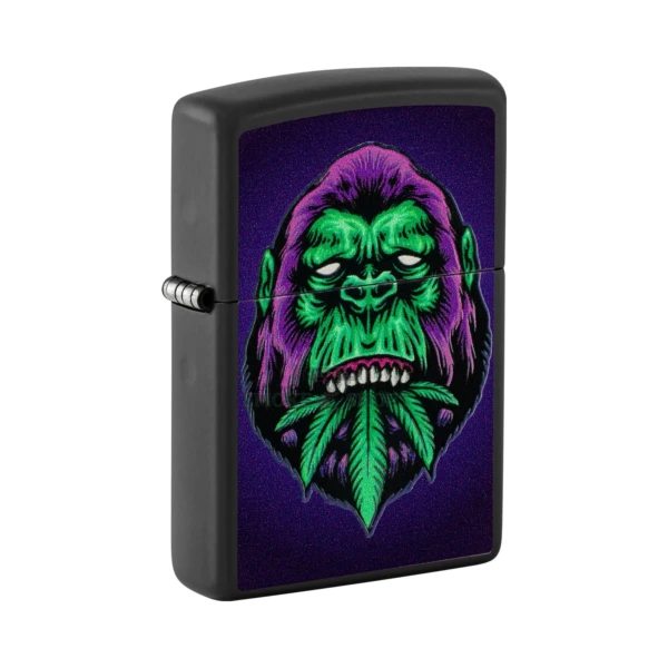 Zippo Cannabis Gorilla Design Black Light Windproof Lighter, Black Matte (48585)