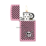 Zippo Checkered Skull Design Slim Lighter, Pink Matte (48680) in El Paso thumbnail