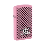 Zippo Checkered Skull Design Slim Lighter, Pink Matte (48680) in El Paso thumbnail