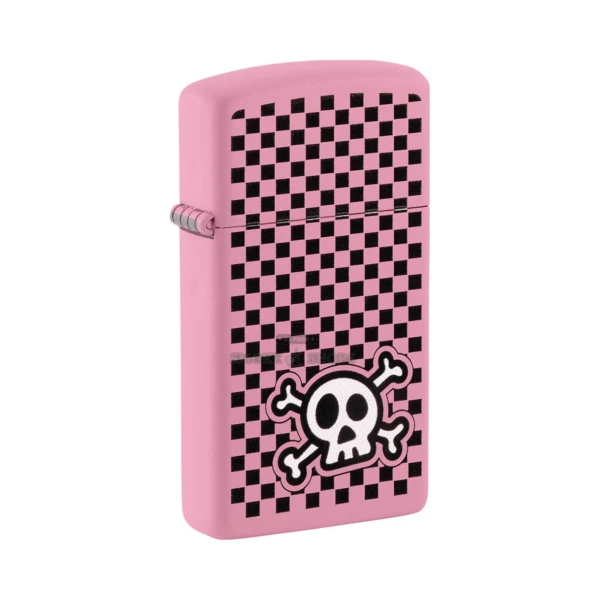 Zippo Checkered Skull Design Slim Lighter, Pink Matte (48680) in El Paso