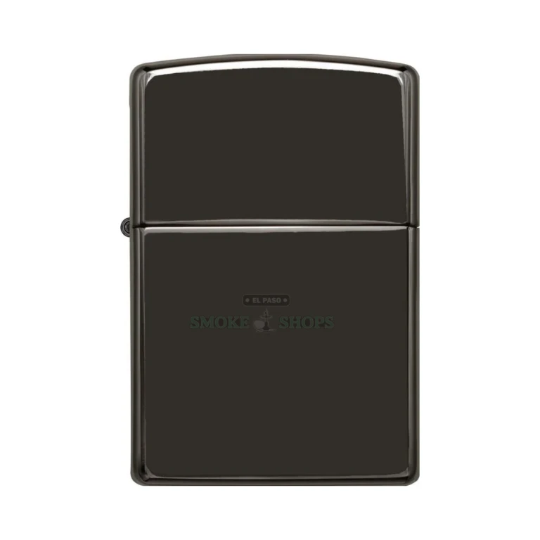 Zippo 24756 Ebony lighter open with lid up showing the windproof chimney, flint wheel and wick