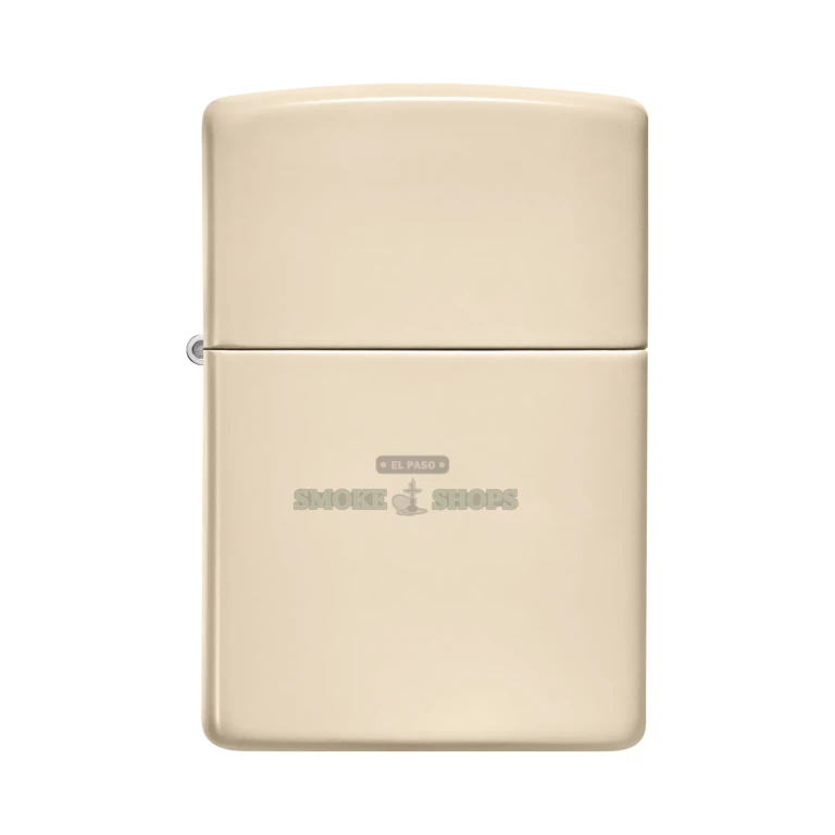 Zippo Flat Sand 49453 lighter open with lid up showing the windproof chimney and flame