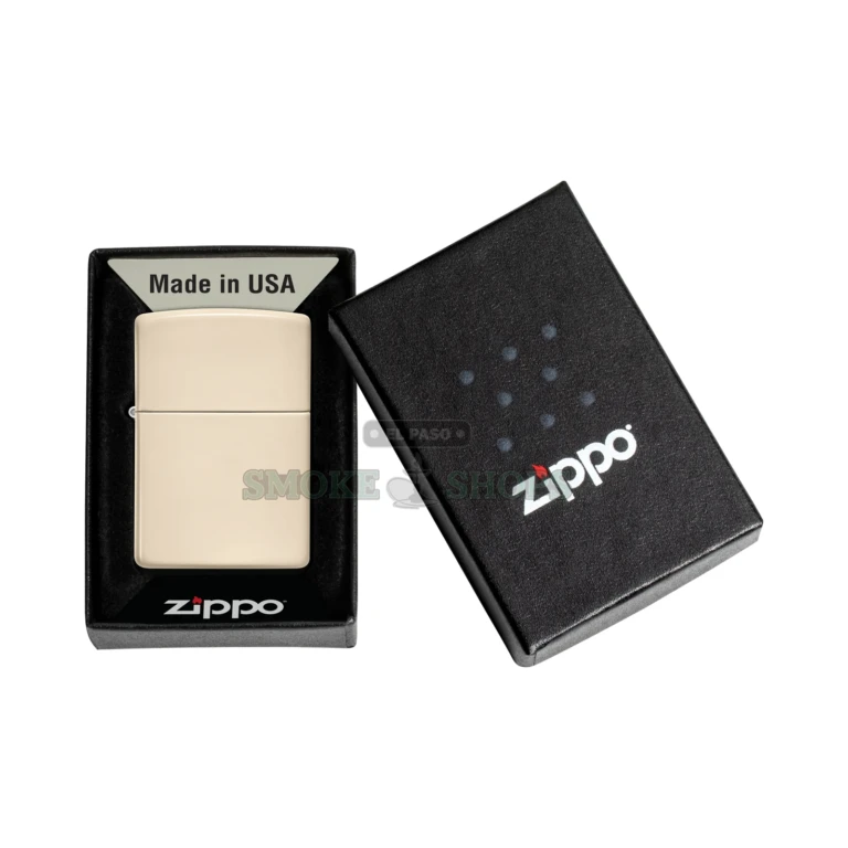 Zippo Flat Sand windproof lighter model 49453 with matte sand-colored powder-coat finish, closed