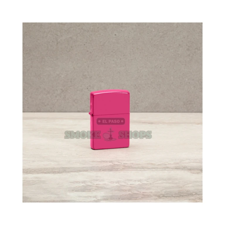 Zippo Frequency hot pink matte lighter open with the lid flipped showing the windscreen and wick